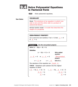 9.4 Solve Polynomial Equations in Factored Form