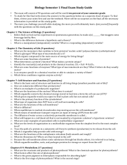Biology Semester 1 Final Exam Study Guide