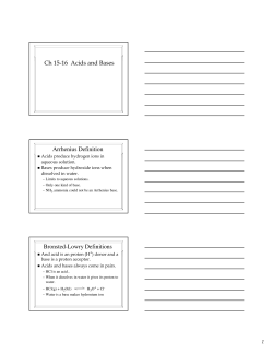 Ch 15-16 Acids and Bases Arrhenius Definition Bronsted