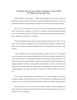 TechTronic Receives Sears` Partners in Progress Award