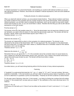 Math 601 Rational Functions Name: A "rational expression" is a