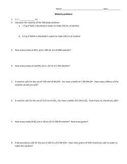 Hour__________ Molarity problems 1. 1 L = ______ mL 2