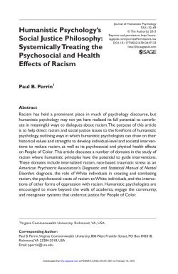 Humanistic Psychology`s Social Justice Philosophy