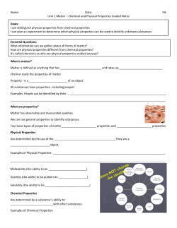 Name: Date: Pd: Unit 1 Matter &ndash; Chemical and Physical Properties