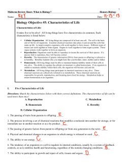 Biology Objective #5: Characteristics of Life