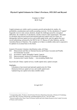 Physical Capital Estimates for China`s Provinces, 1952