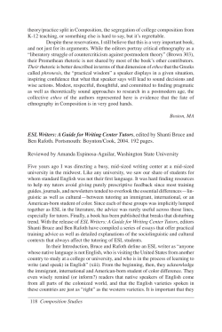 ESL Writers: A Guide for Writing Center Tutors, edited by Shanti