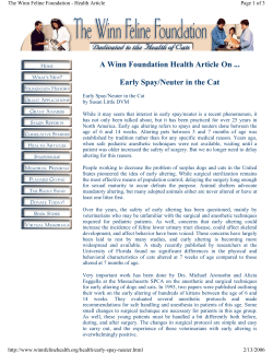 Early Spay/Neuter in the Cat