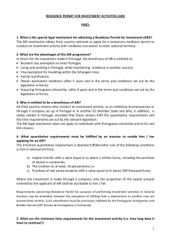 1 RESIDENCE PERMIT FOR INVESTMENT ACTIVITIES (ARI) FAQ`s