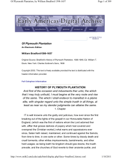 Of Plymouth Plantation HISTORY OF PLYMOUTH PLANTATION