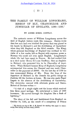 The Family of William Longchamp, Bishop of Ely, Chancellor and