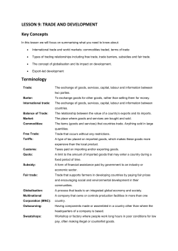 LESSON 9: TRADE AND DEVELOPMENT Key Concepts Terminology