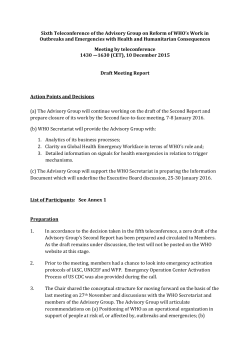 Sixth Teleconference of the Advisory Group on Reform of WHO`s