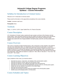 Syllabus for Introduction to Criminal Justice