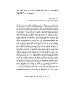 Nations and National Identities in the Medieval World: An Apologia