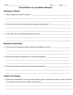 Characteristics of Living Matter Webquest Response to Stimuli