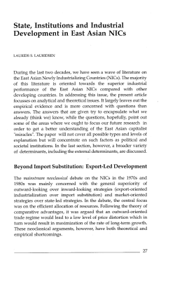 State, Institutions and Industrial Development in East Asian NICs