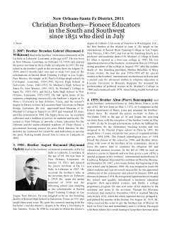 Christian Brothers&mdash;Pioneer Educators in the South and Southwest