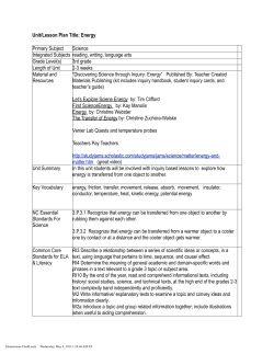 Unit/Lesson Plan Title: Energy Primary Subject Science Integrated