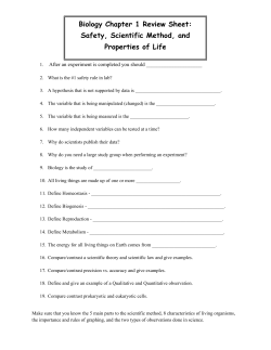 Biology Chapter 1 Review Sheet: Safety, Scientific Method, and