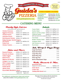 Family-Style Entr&eacute;es CATERING MENU Sub