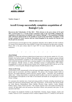 Accell Group successfully completes acquisition of Raleigh Cycle