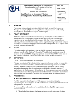 IRBSOP Qualifications to Serve as PI 9-8-14