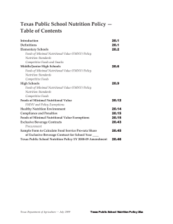 Texas Public School Nutrition Policy &mdash; Table of Contents