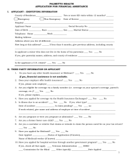 1 PALMETTO HEALTH APPLICATION FOR FINANCIAL ASSISTANCE