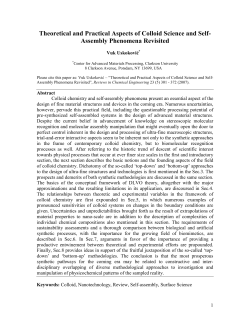 Theoretical and Practical Aspects of Colloid Science and Self