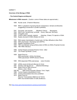 Lecture 1: Overview of the Biology of RNA