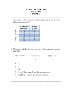 CHEMISTRY 110 EXAM 2 Feb 25, 2013 FORM A