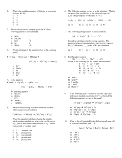 1. What is the oxidation number of chlorine in potassium chlorate