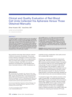 Clinical and Quality Evaluation of Red Blood Cell Units Collected
