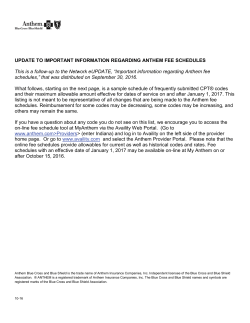 Update to Important Information regarding Anthem Fee Schedules