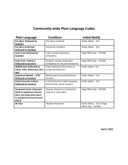 Community-wide Plain Language Codes Plain Language Condition