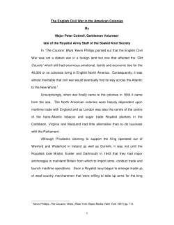 1 The English Civil War in the American Colonies By Major Peter