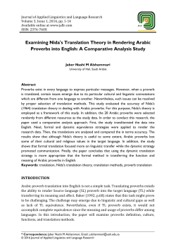 Examining Nida`s Translation Theory in Rendering Arabic Proverbs