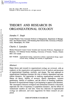 Theory and Research in Organizational Ecology - UNC