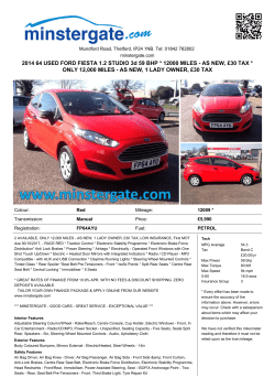 2014 64 USED FORD FIESTA 1.2 STUDIO 3d 59 BHP * 12000