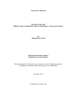 Biblical, Tragic, and Humanist Modes in Shakespeare`s