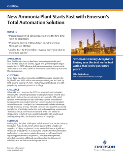 New Ammonia Plant Starts Fast with Emerson`s Total Automation
