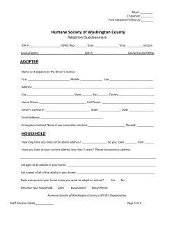 Humane Society of Washington County ADOPTER HOUSEHOLD
