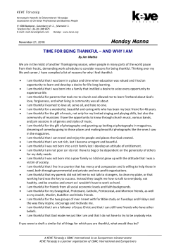 Monday Manna TIME FOR BEING THANKFUL