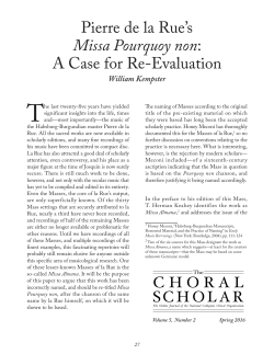Pierre de la Rue`s Missa Pourquoy non: A Case for Re