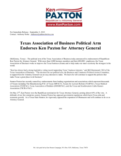 Texas Association of Business Political Arm Endorses Ken Paxton