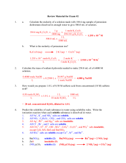 Review Material for Exam #2 1. a. Calculate the molarity