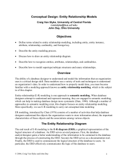 Conceptual Design: Entity Relationship Models Objectives Overview