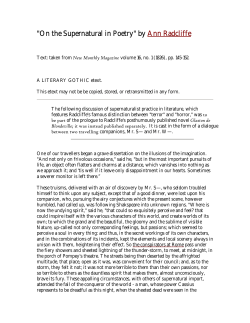 "On the Supernatural in Poetry" by Ann Radcliffe
