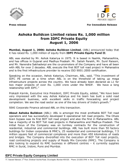 Ashoka Buildcon raises INR 1000 million from IDFC Private Equity.